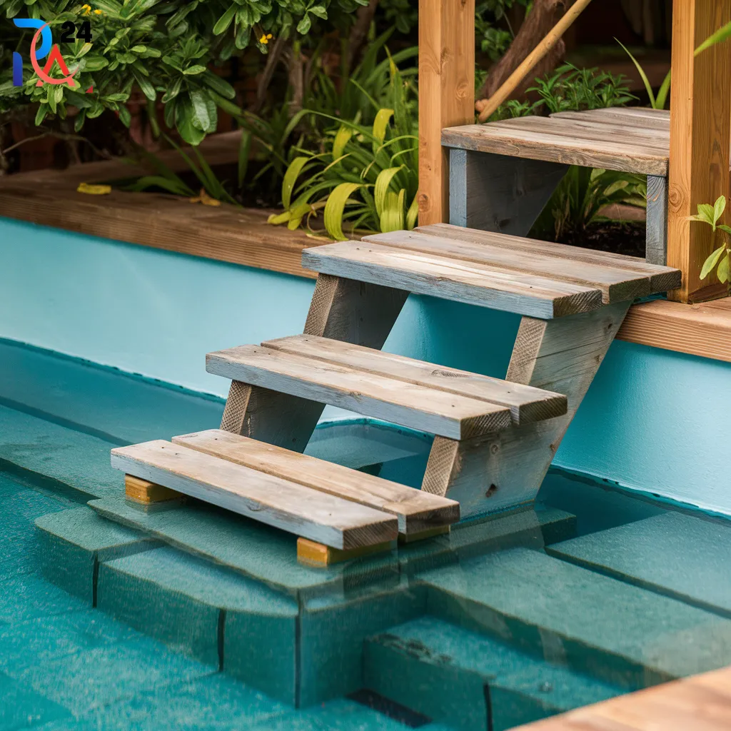 DIY pool steps with Wood