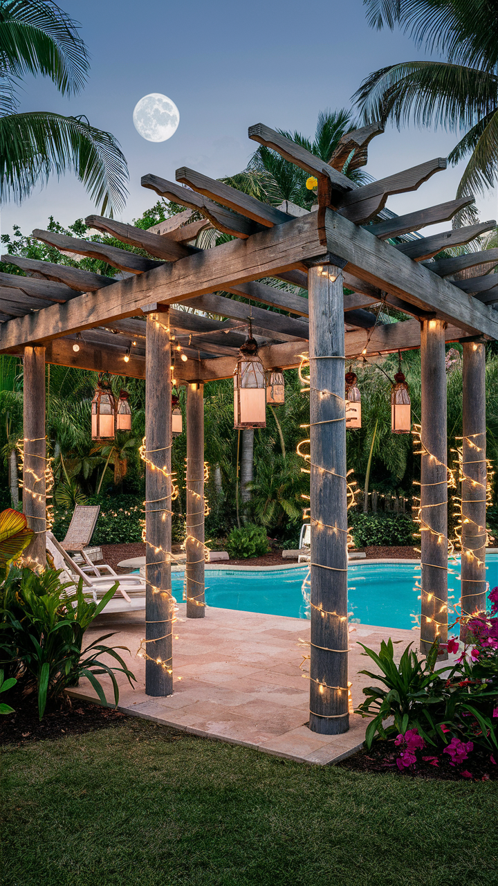 Tropical Backyard Ideas with lights