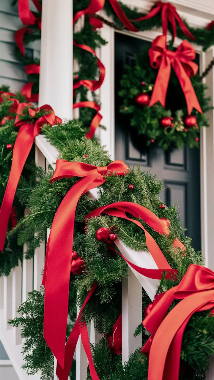 Christmas Porch Decor with Accent with Ribbon