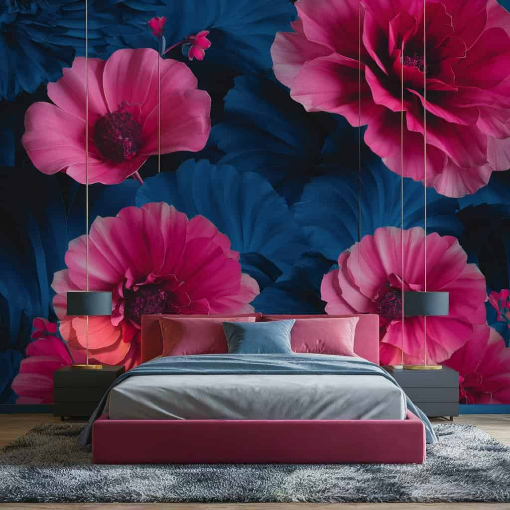 Pink and Blue Bedroom with Feature Wall