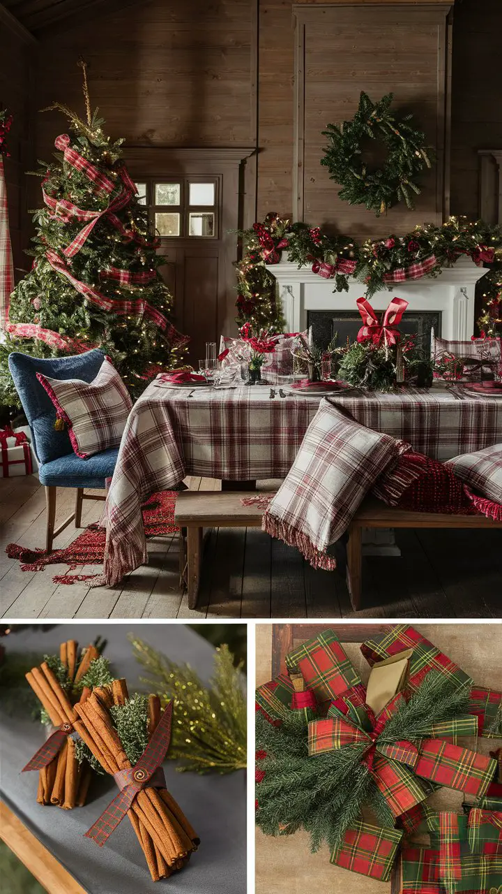 Farmhouse Christmas Decor with Plaid Patterns