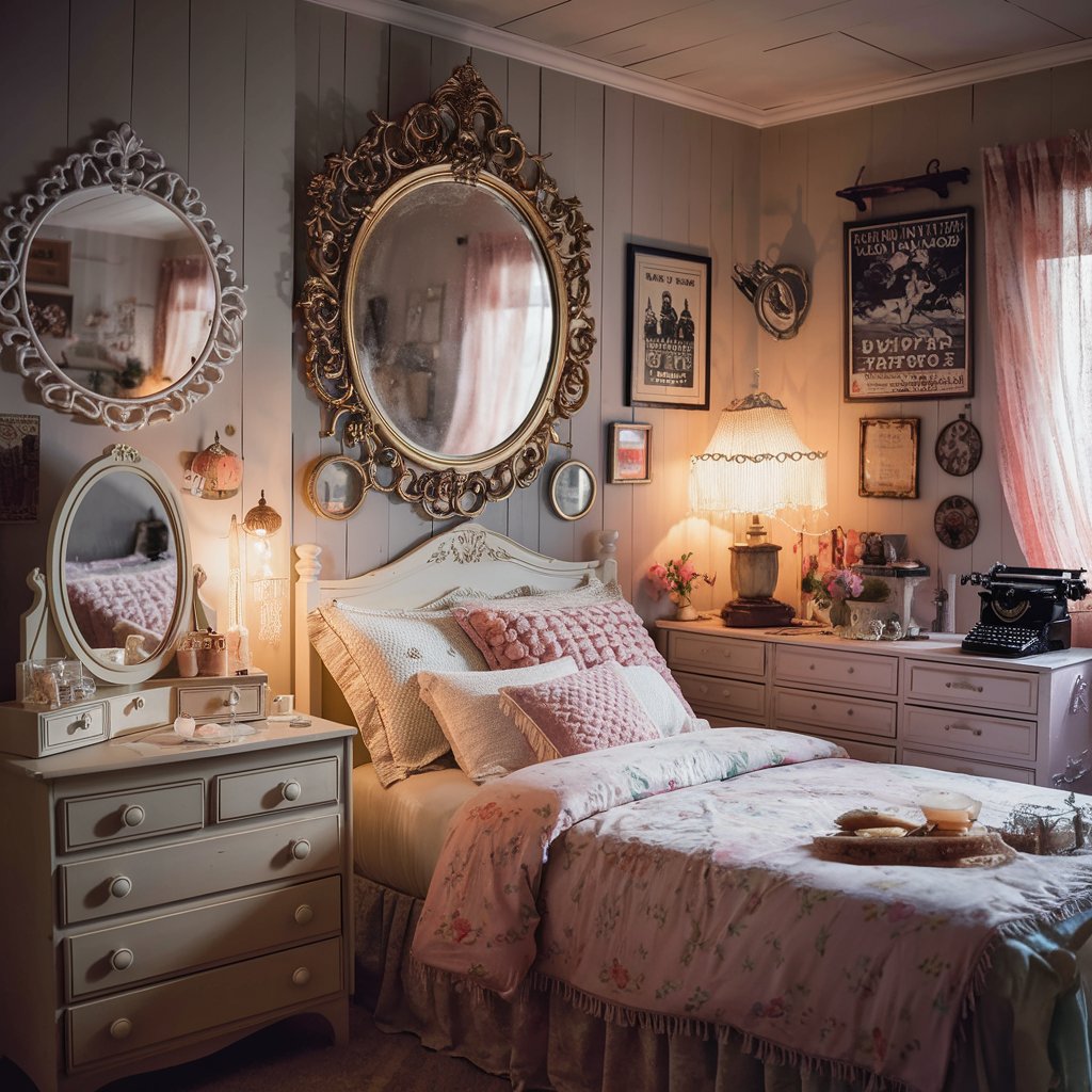 Girly Bedroom with Vintage Accents