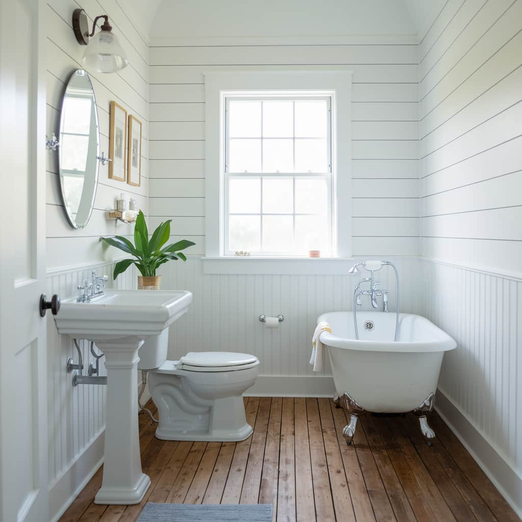 Small Farmhouse Bathroom with Compact Fixtures