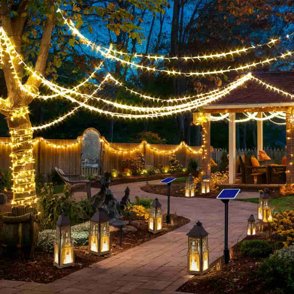 Fall Outdoor Decor with Mood Lighting