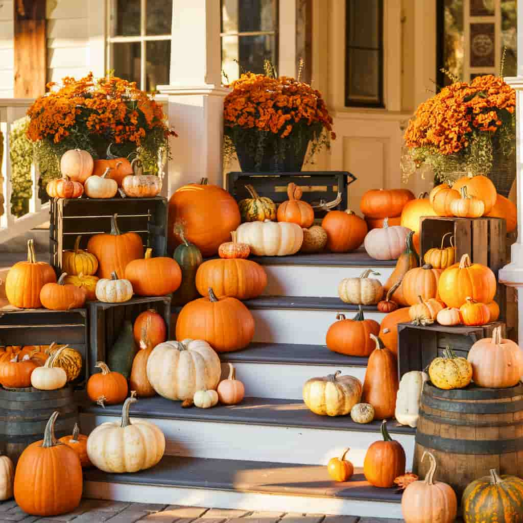 Fall Porch Decor with Pumpkin Displays