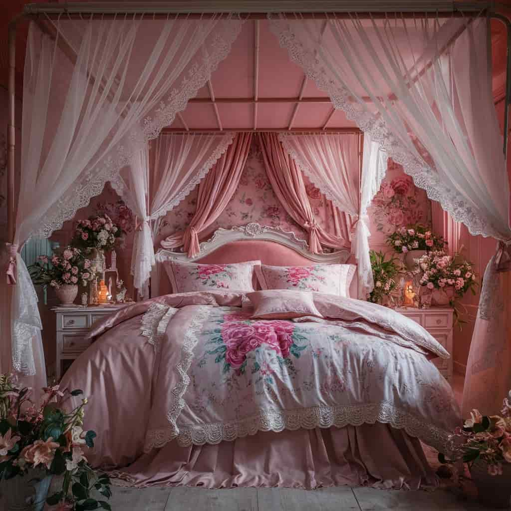 Love Shack Fancy Bedroom with Vintage Floral Patterns