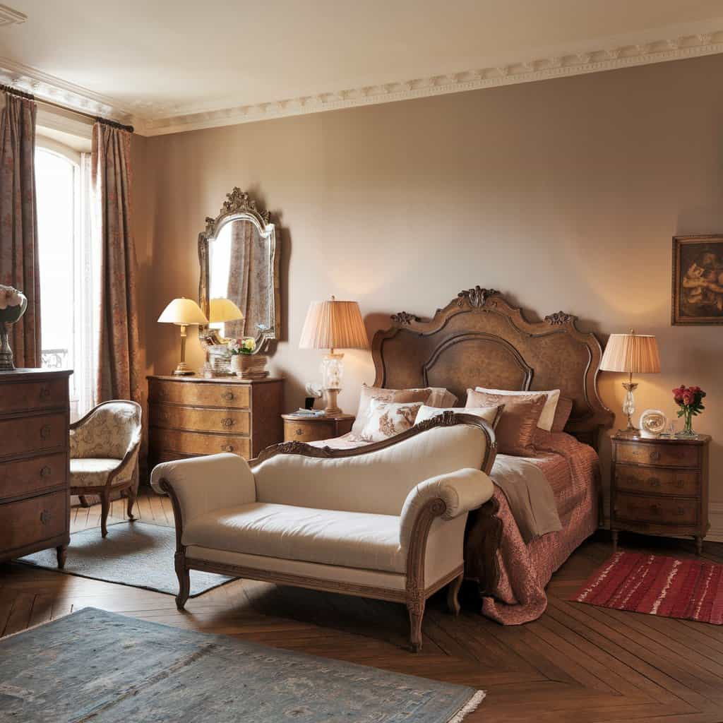 Parisian bedroom decor with Vintage-Inspired Furniture