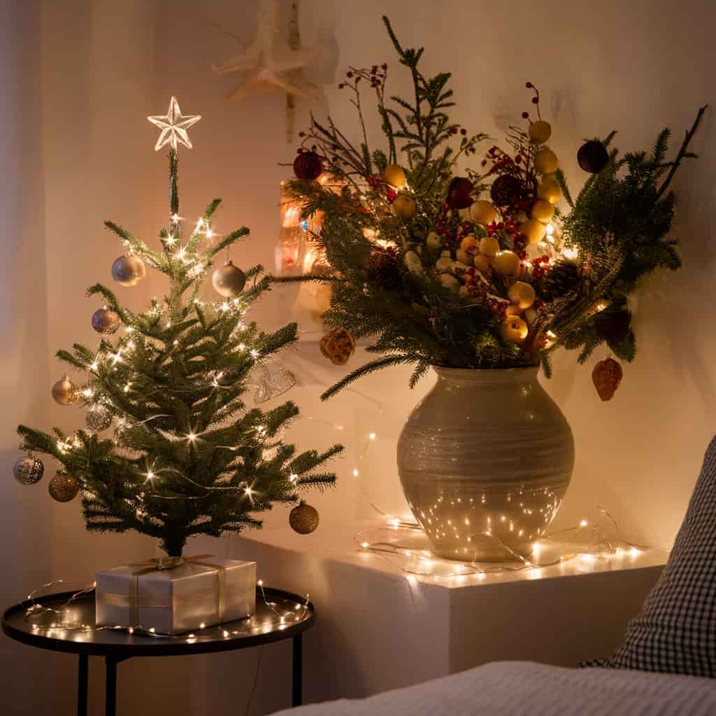 Christmas Bedroom Decor with Mini Tree or Christmas Branches