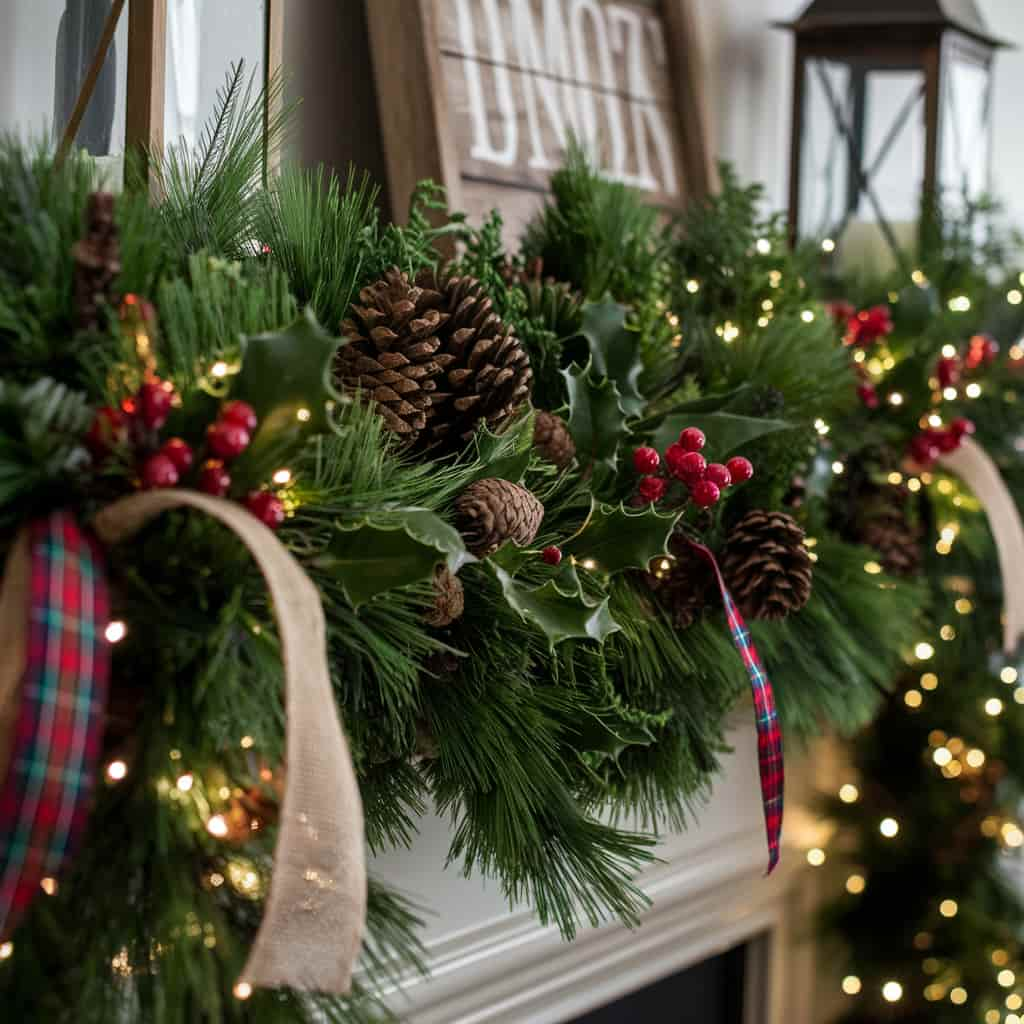 Rustic Christmas decor with Natural Evergreen Garlands