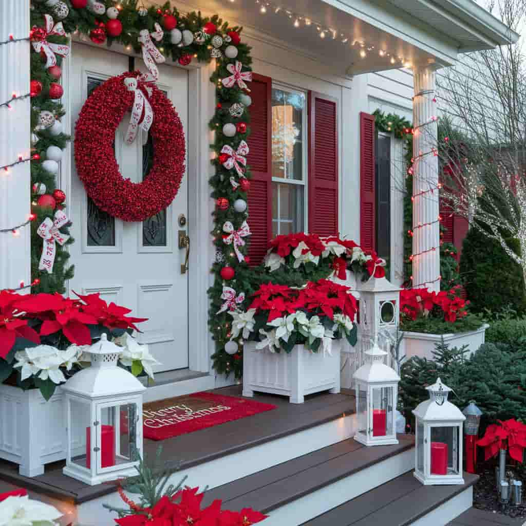 Red and White Christmas Decor with Porch Decor