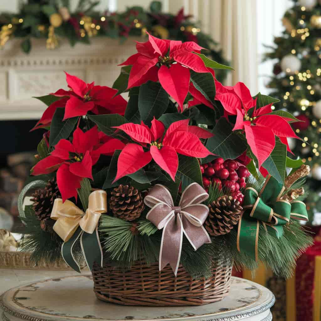 Christmas Flower Arrangements with Classic Poinsettia Display