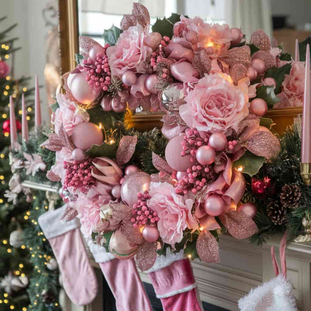 Pink Christmas Decor with DIY Pink Wreaths