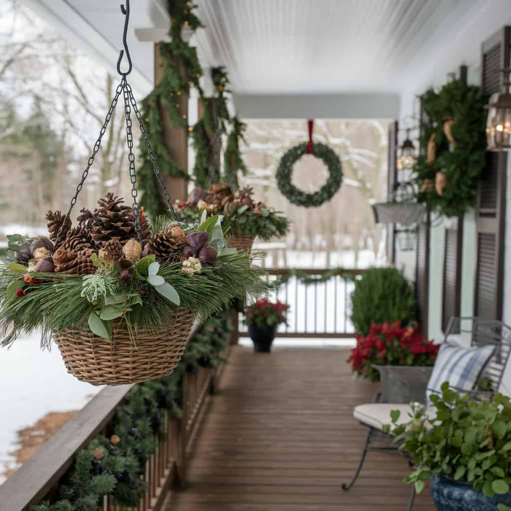 Hanging Baskets with Pinecones