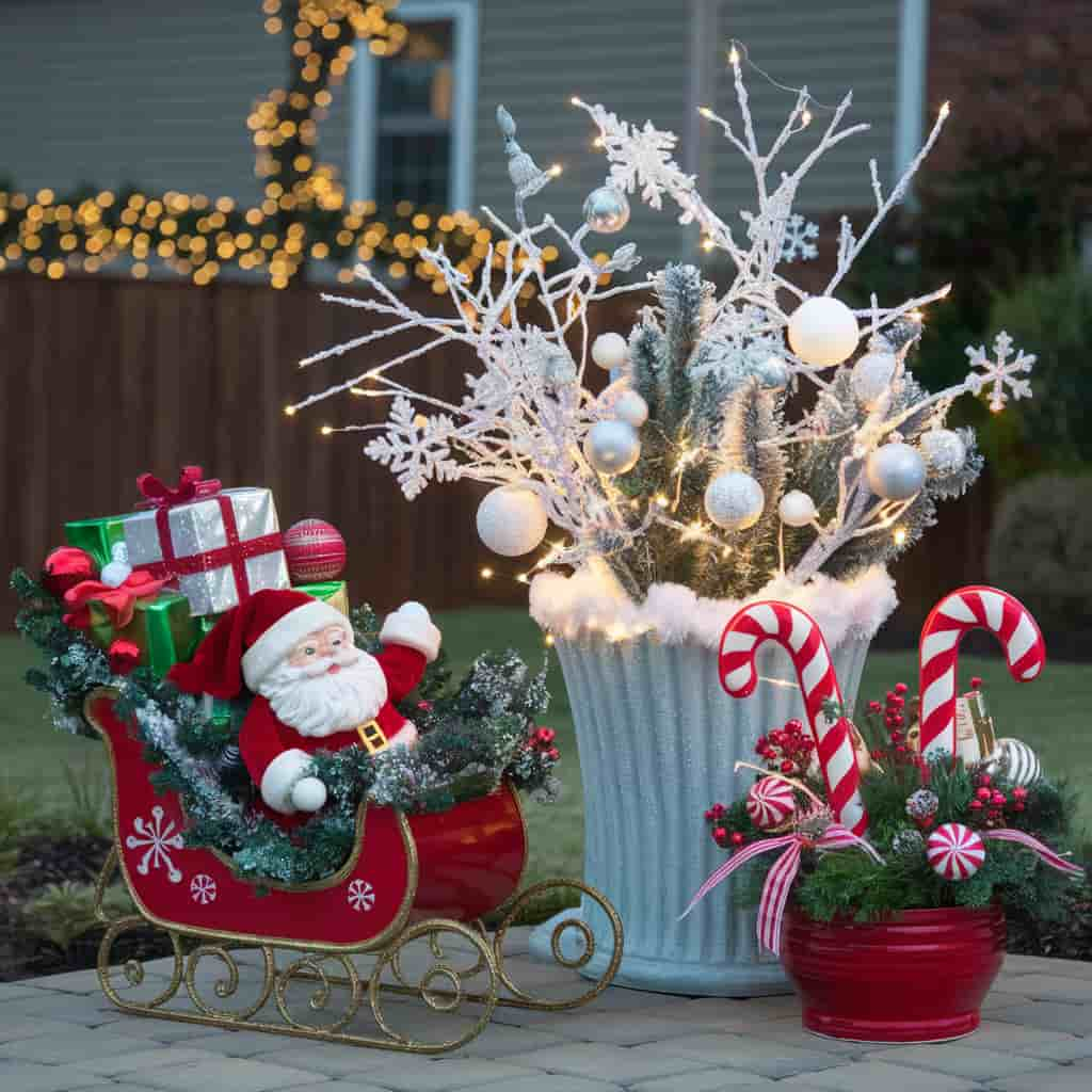 Outdoor Christmas Planters with Themed Planters