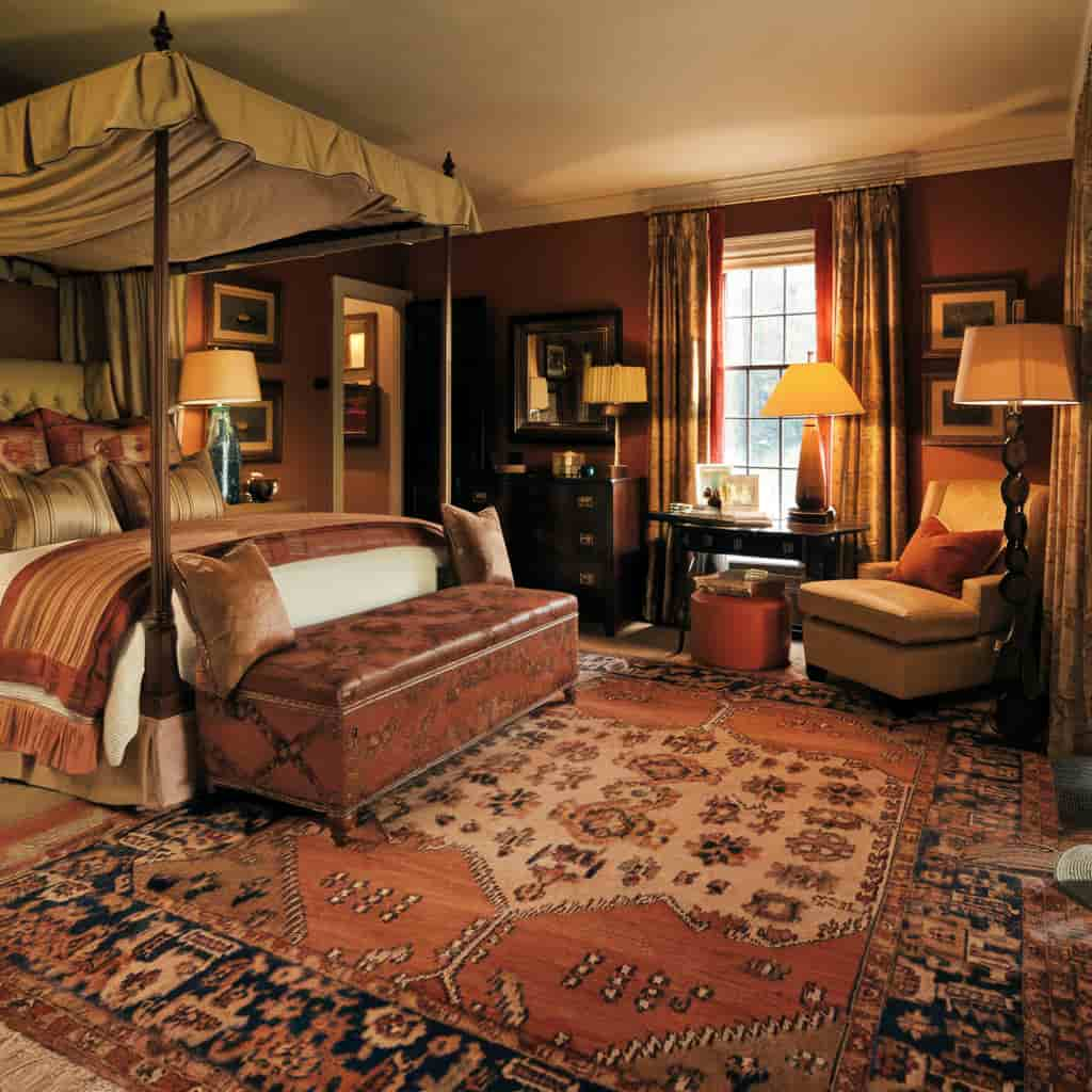 Warm Bedroom with Area Rugs