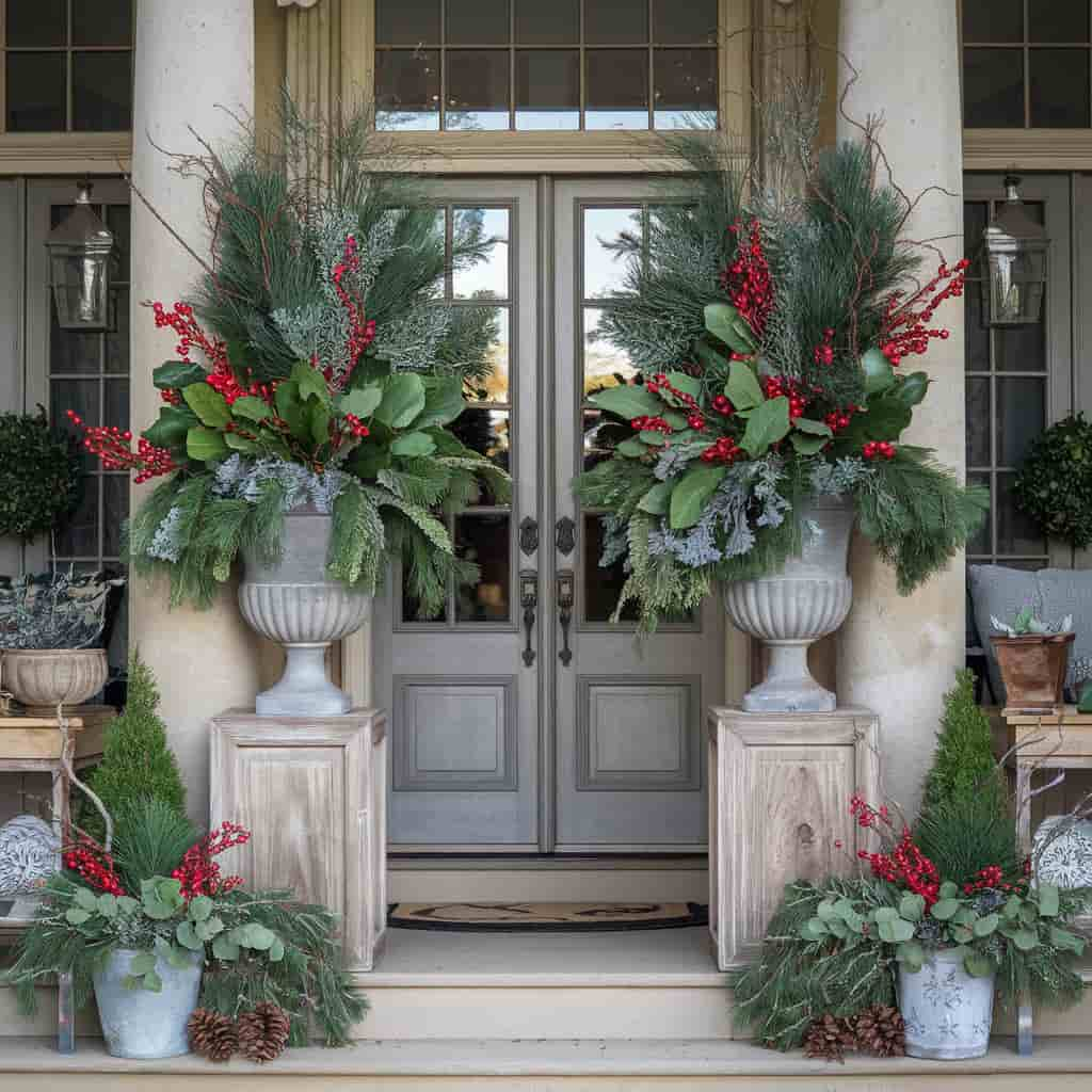 Winter Front Porch Decor Ideas with Seasonal Greenery