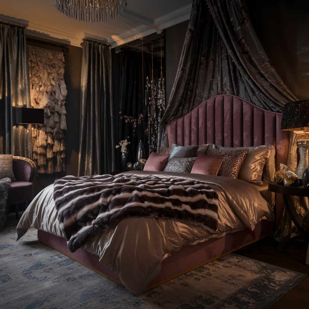 Dark Feminine Bedroom with Luxurious Textures